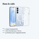 Contenu du colis – Coque Silicone Transparente Compatible Magsafe + Verre Trempes et Protection Camera Arriere Pour Samsung G