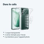 Contenu du colis – Coque Silicone Transparente + Verres Trempes et Protections Camera Arriere Transparent X2 Pour Samsung Gal