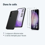 Contenu du colis – Coque Silicone Noir + 2 Verres Trempes Pour Samsung Galaxy S23 5G