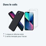Contenu du colis – Coque Pour iPhone 13 Silicone Noir + 2 Verres Trempes