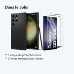 Contenu du colis – Coque Noir pour Samsung Galaxy S23 Ultra (6,8 pouces) et 2 Verres Trempé Film Protection Ecran