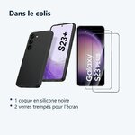 Contenu du colis – Coque Silicone Noir + 2 Verres Trempes Pour Samsung Galaxy S23 Plus 5G