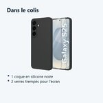 Contenu du colis – Coque Pour Samsung Galaxy S25 Silicone Noir + 2 Verres Trempes