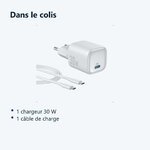 Contenu du colis – Chargeur Blanc Rapide 30W + Cable USB C pour Samsung S25 / S25 Plus / S25 Ultra / S24 FE / Z Flip 6 / A16