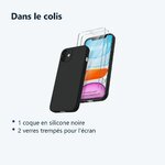 Contenu du colis – Coque Silicone Noir + Verres Trempes X2 Pour iPhone 11