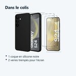 Contenu du colis – Coque Pour Samsung Galaxy S24 Silicone Noir + 2 Verres Trempes