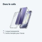 Contenu du colis – Coque Pour Samsung Galaxy S24 Silicone Transparente Angles Renforces + 2 Verres Trempes