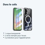 Contenu du colis – Coque Silicone Transparente Compatible Magsafe + 2x Verres Trempes et Protections Camera Arriere Pour Sams
