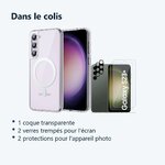 Contenu du colis – Coque Silicone Transparente Compatible Magsafe + Verres Trempes et Protections Camera Arriere X2 Pour Sams