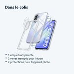 Contenu du colis – Coque Silicone Transparente + Verres Trempes et Protections Camera Arriere Transparent X2 Pour Samsung Gal