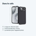 Contenu du colis – Coque Silicone Noir + Verre Trempe et Protection Camera Arriere Pour iPhone 12 Pro