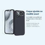 Accessoire ajusté au modèle exact – Coque Silicone Noir + Verre Trempe et Protection Camera Arriere Pour iPhone 12 Pro