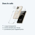 Contenu du colis – Coque Silicone Transparente Angles Renforces + Verres Trempes et Protections Camera Arriere X2 Pour iPhone