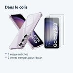 Contenu du colis – Coque antichoc pour Samsung Galaxy S23 (6,1 pouces) et 2 Verres Trempé Film Protection Ecran