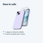 Contenu du colis – Coque Silicone Violet + 2 Verres Trempes Pour iPhone 14 Plus