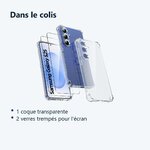 Contenu du colis – Coque Pour Samsung Galaxy S25 Silicone Transparente Angles Renforces + 2 Verres Trempes