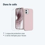 Contenu du colis – Coque Rose pour iPhone 12 Mini (5,4 pouces) et 2 Verres Trempé Film Protection Ecran