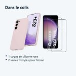 Contenu du colis – Coque Silicone Rose + 2 Verres Trempes Pour Samsung Galaxy S23 Plus 5G