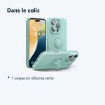 Contenu du colis – Coque Silicone Pour iPhone 16 Pro Max Couleur Vert Avec Anneau Support