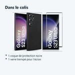 Contenu du colis – Coque Noir pour Samsung Galaxy S23 Ultra (6,8 pouces) et Verre Trempé Film Protection Ecran