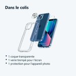 Contenu du colis – Coque Silicone Transparente + Verre Trempe et Protection Camera Arriere Pour iPhone 13 Mini