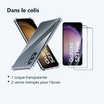 Contenu du colis – Coque Transparente Antichoc Angles Renforcés pour Samsung Galaxy S23 Plus + 2 Verres Trempés –