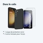 Contenu du colis – Coque Noir pour Samsung Galaxy S23 (6,1 pouces) et 2 Verres Trempé Film Protection Ecran