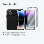 Contenu du colis – Coque Cam Slide couleur Noir + 2 Verres Trempes Pour iPhone 14 Pro Max