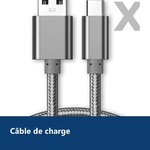 Vue de détail – Cable Type-C Nylon Renforce Longeur 2M Couleur Argent X2