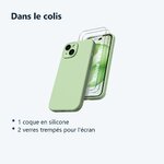 Contenu du colis – Coque Silicone Verte + 2 Verres Trempes Pour iPhone 14 Plus