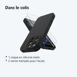 Contenu du colis – Coque Pour iPhone 16 Pro Max Silicone Noir + 2 Verres Trempes