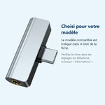 Accessoire ajusté au modèle exact – Adaptateur Audio 2en1 Type C / Jack 3,5mm + Type C couleur Argent