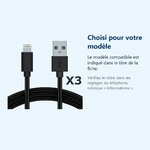 Accessoire ajusté au modèle exact – Cable Nylon Renforce Longeur 2M Couleur Noir X3 Pour iPhone SE 2020 / X / Xr / 11 / 12