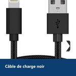 Vue de détail – Cable Nylon Renforce Longeur 2M Couleur Noir X3 Pour iPhone SE 2020 / X / Xr / 11 / 12