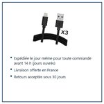 Expédition le jour même, livraison offerte, retours sous 30 jours – Cable Nylon Renforce Longeur 2M Couleur Noir X3 Pour iPho