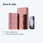 Contenu du colis – Coque Folio Rabat Miroir Pour Samsung Galaxy S23 Couleur Rose + Verre Trempe Protection Ecran