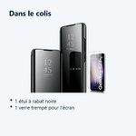 Contenu du colis – Coque Folio Rabat Miroir Pour Samsung Galaxy S23 Plus Couleur Noir + Verre Trempe Protection Ecran