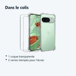 Contenu du colis – Coque Silicone Transparente Angles Renforces + 2 Verres Trempes Pour Google Pixel 9
