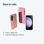 Contenu du colis – Coque Folio Rabat Miroir Pour Samsung Galaxy S23 FE Couleur Rose + Verre Trempe Protection Ecran