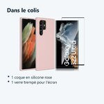 Contenu du colis – Coque Silicone Rose + Verre Trempe Pour Samsung Galaxy S22 Ultra 5G