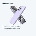 Contenu du colis – Coque Silicone Violet + Verre Trempe Pour iPhone 14 Pro