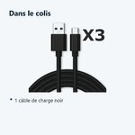 Contenu du colis – Cable Type-C Nylon Renforce Longeur 2M Couleur Noir X3