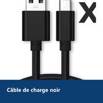 Vue de détail – Cable Type-C Nylon Renforce Longeur 2M Couleur Noir X3