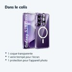 Contenu du colis – Coque Silicone Transparente Compatible Magsafe + Verre Trempes et Protection Camera Arriere Pour Samsung G
