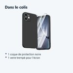 Contenu du colis – Coque Noir pour iPhone 12 (6,1 pouces) et Verre Trempé Film Protection Ecran