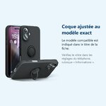 Accessoire ajusté au modèle exact – Coque Silicone Pour iPhone 16 Couleur Noir Avec Anneau Support + Verre Trempe Protection