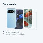 Contenu du colis – Coque Silicone Transparente Angles Renforces + 2 Verres Trempes Pour Google Pixel 9 / Pixel 9 Pro