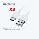 Contenu du colis – Lot de 3 Câbles USB-C 1 m Blanc pour Samsung Galaxy S20 / S10 / S9 / S8 / Note 10 / A50 / A70 –