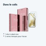 Contenu du colis – Coque Rabat Miroir Rose + 2 Verres Trempes Pour Samsung Galaxy S22 Plus 5G