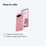 Contenu du colis – Coque Silicone Rose + 2 Verres Trempes Pour Google Pixel 8 Pro